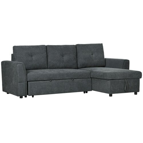Wyld Haus Moso Dark Grey Fabric 3 Seater Pull Out Sofa Bed With Hidden Storage