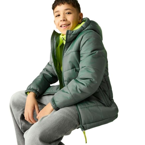 Regatta Childrens/Kids Lofthouse Plain Padded Jacket - Dark Forest Green/Wild Lime - 