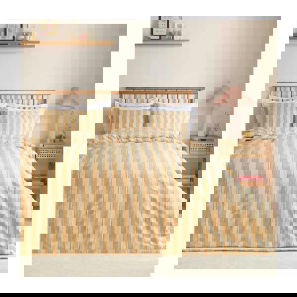 Furn Dualtone Reversible Striped Duvet Cover Set - Yellow/Butter