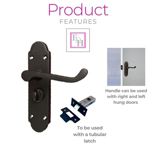 Matt Black Door Handles Set (Privacy Lock) 1 Sets. Victortian Style Door Handles