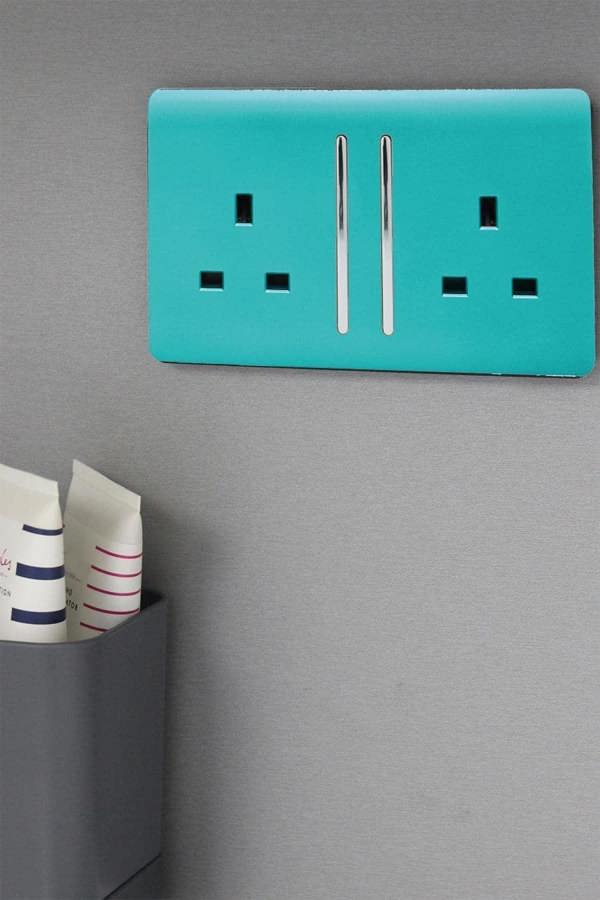 Trendi Switch 2 Gang Long Switched Plug Socket in Bright Teal