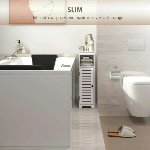 Bathroom Floor Cabinet, Bathroom Storage Unit with Louvered Door, Open Shelf, Adjustable Shelf, White, 22 x 20 x 75 cm