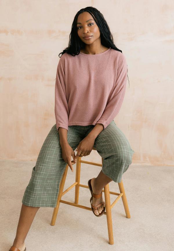 Lily & Me Greta Checked Cotton Cropped Trousers Green