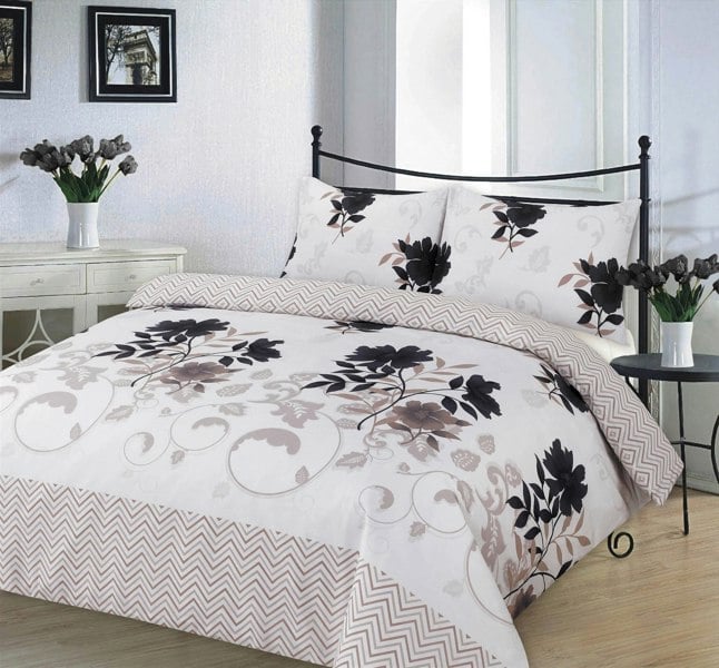 HomeSpace Direct Bethany Floral Duvet Cover Set Reverisible Zig Zag Bedding