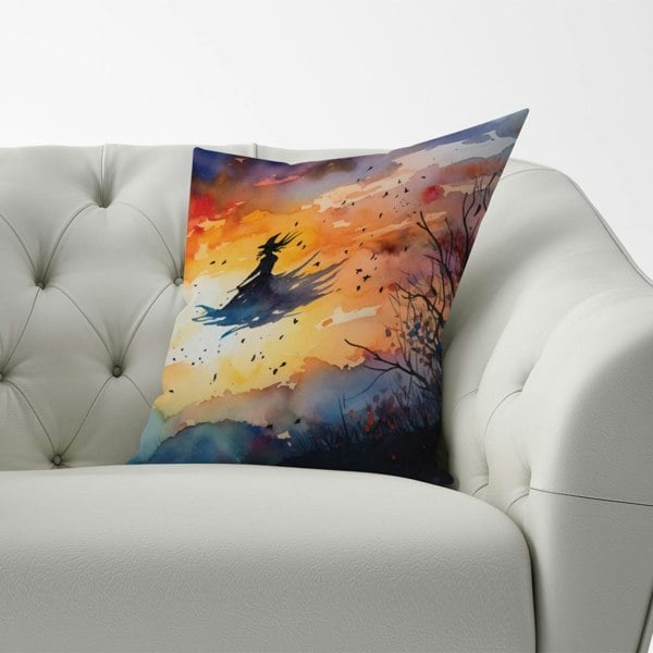 Warren Reed A Watercolor Featuring A Graceful Witch Witch Cushions