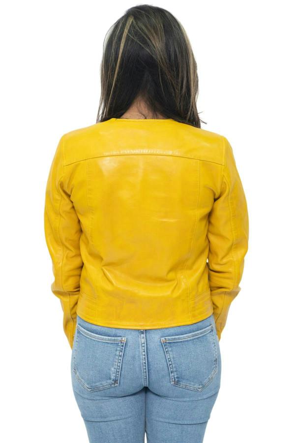 Infinity Leather Womens Collarless Biker Jacket-Padova