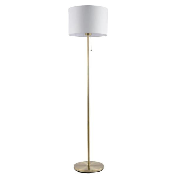 Classic Antique Brass Floor Lamp with Pull Switch and Cotton Shade Image 1