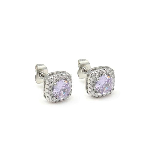 Say It With Lilac Cushion Cut Halo Earrings - Silver