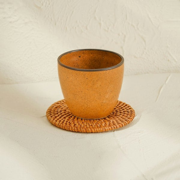 Round honey brown rattan coaster handwoven wicker drinks table protector