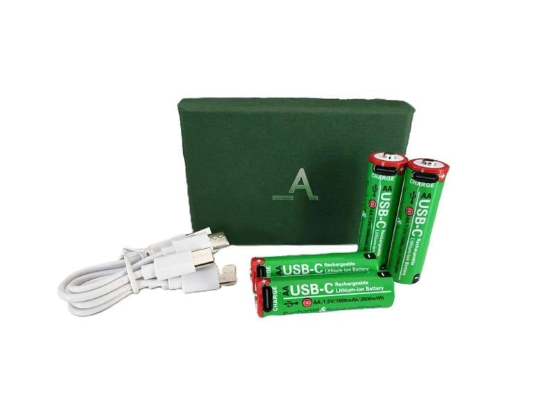 Accuratus Power-Up Batteries - USB-C Rechargeable Lithium-ion AA x4 Battery Set