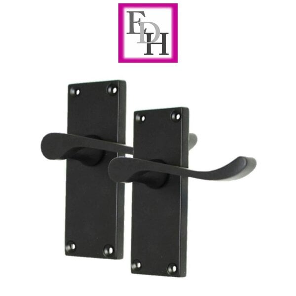 EDH Door Hardware Matt Black Victorian Scroll Door Handles on Backplate – 118mm x 42mm