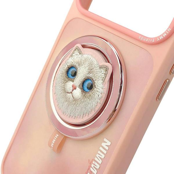 Nimmy Friends Nimmy Big Eye Cute Pet Ragdoll Cat Face Case with Detachable MagSafe Grip for iPhone 17 Pro Max 6.9" Pink