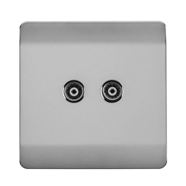 Trendi Switch 2 Gang Female Co-Axial Television Socket in Brushed Steel