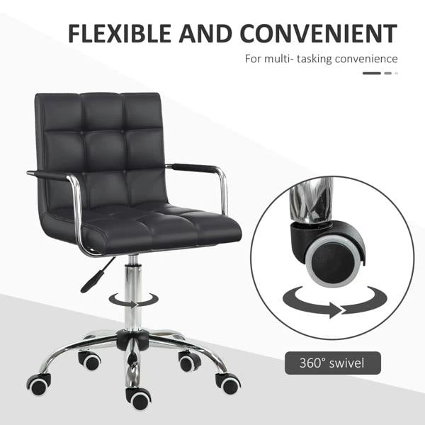 Black mid-back office chair with swivel base and rolling casters