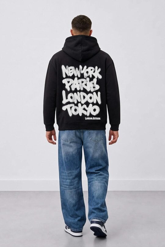 London Attitude Oversized Heavyweight City Graffiti Hoodie