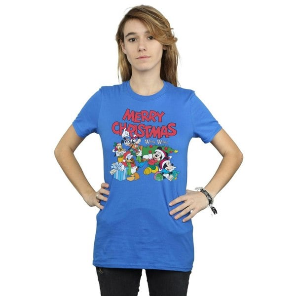 Disney Womens/Ladies Mickey And Friends Winter Wishes Cotton Boyfriend T-Shirt - Royal Blue