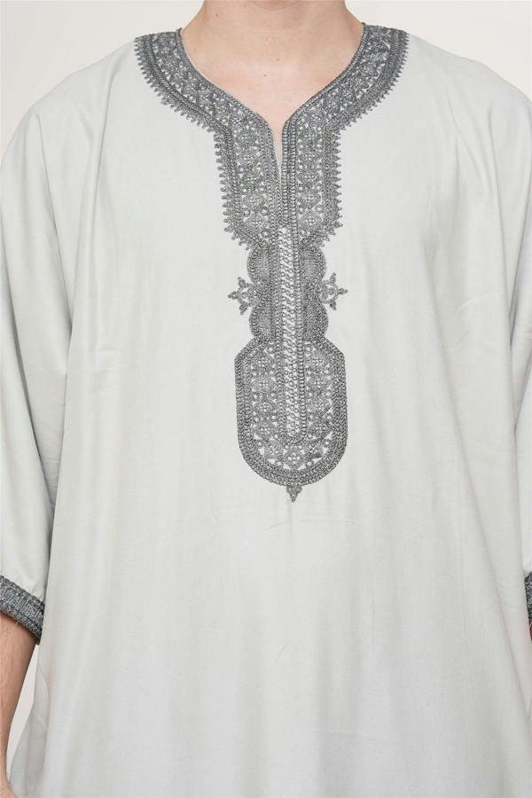 Infinity Leather Men's Moroccan Thobe Robe Djellaba Arab Short Sleeve Embroidery Gandoura Jubba