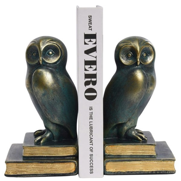 Maison des Cadeaux Green Bird Owl Rustic Bookend Set Retro Home Office Adult Kids