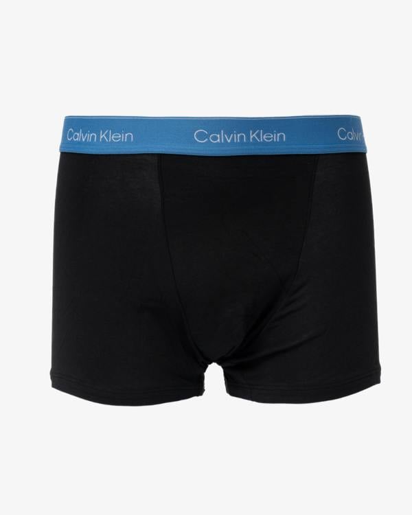 Calvin Klein 3 Pack Icon Cotton Stretch Mens Relaxed Fit Trunks - Black Bodies W/ Poseidon Blue/Plein