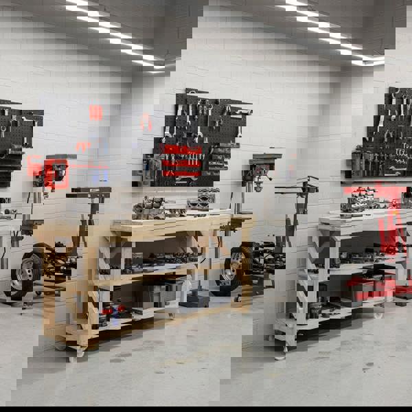 Arbor Garden Solutions Acorn Wooden Workbench With Double Shelf and Wheels