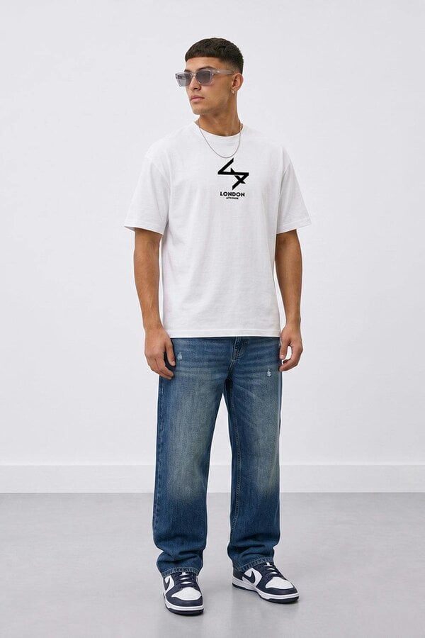 London Attitude Oversized Heavyweight T-Shirt with Varsity Back Print