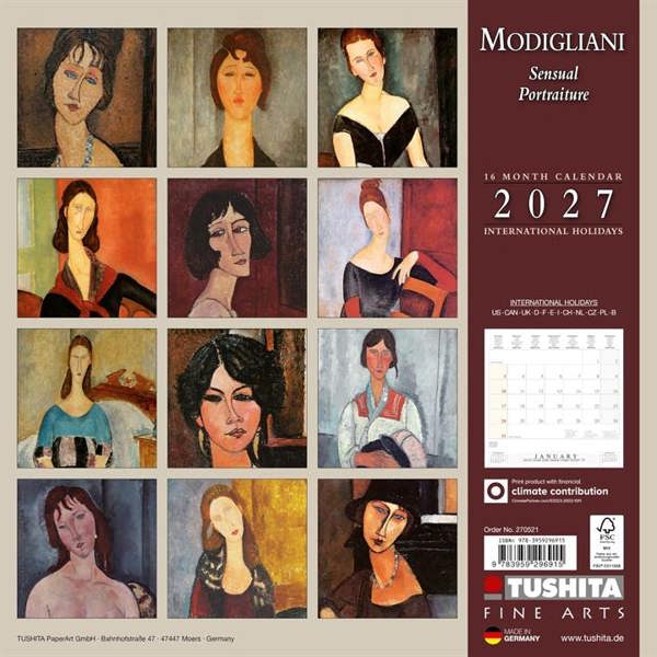 Modigliani, Sensual Portraiture Calendar 2027, Wall Calendars, Month To View, Art, Gift