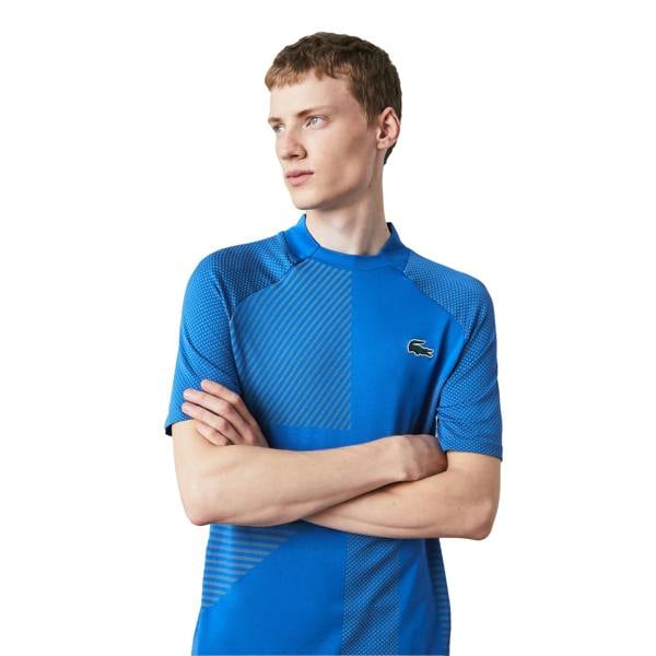 Lacoste Mens Geometric Pattern Ultra Dry Polo Shirt - Blue - 