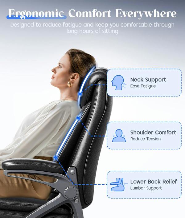 ADOV Executive Office Chair with Padded Flip-up Armrests, High Back Ergonomic Desk Chair with Lumbar Support