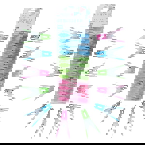 JVL Plastic Peg Basket, Grey with 48 Prism Soft Touch Leaf Design Plastic Pegs, Multi