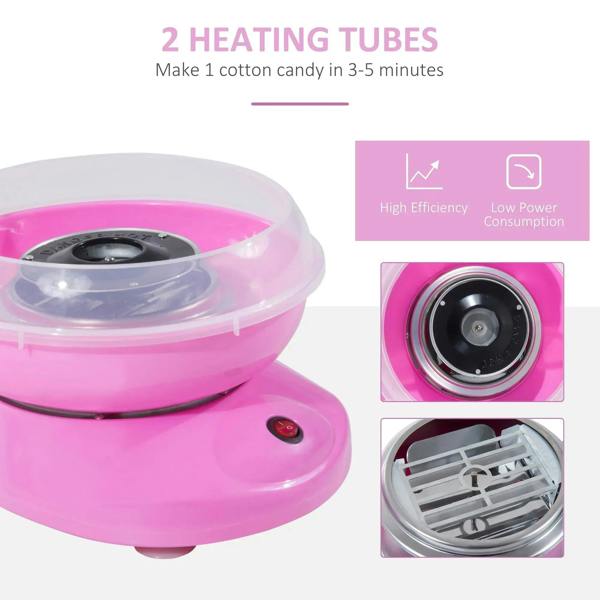 Pink electric cotton candy machine with clear lid and visible inner heating unit