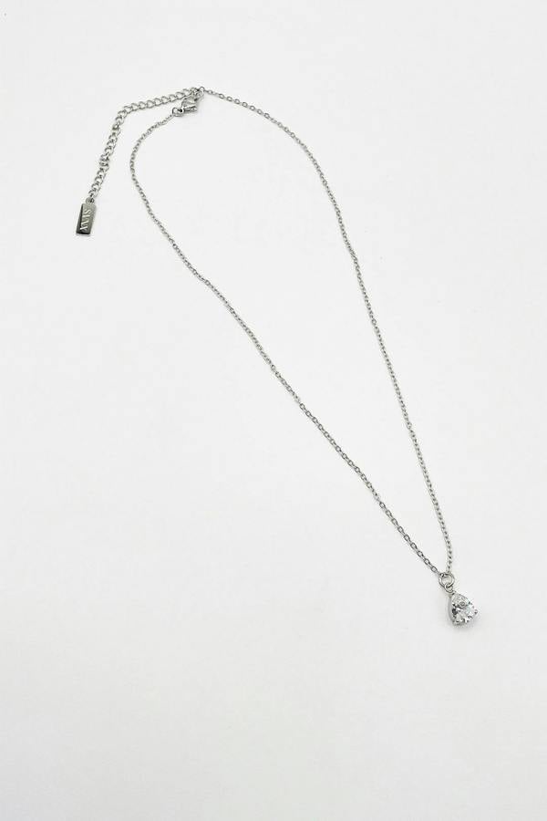 SVNX Rhinestone Teardrop Pendant Necklace in Silver - Gift Boxed