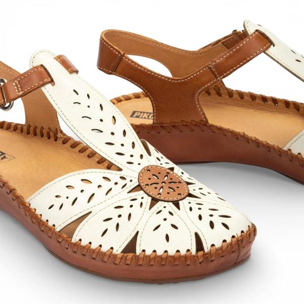 Pikolinos P-Vallarta - Women’s Tan Cream Leather Wedge Sandals