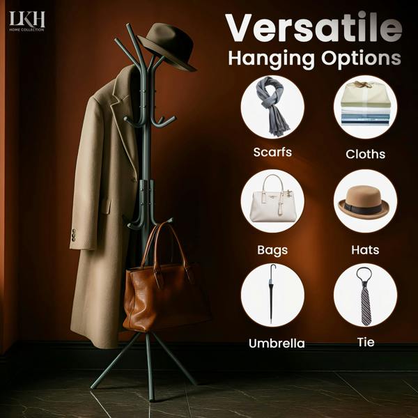 LKH HOME COLLECTION LKH Coat Rack Stand 170cm Steel Hat Stand Coat Stands with 12 Hooks–Clothes Hanger-Jackets,Hats,Scarves,Bags&Non-Slip Feet