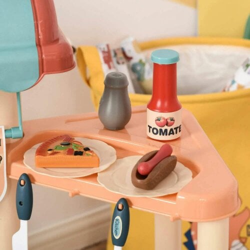 Bobobiy 50 Pcs Kids Kitchen Play set Fast Food Trolley Cart Pretend Playset Toys - Play Food Cashier Register Accessories Gift for Boys Girls Age 3-6