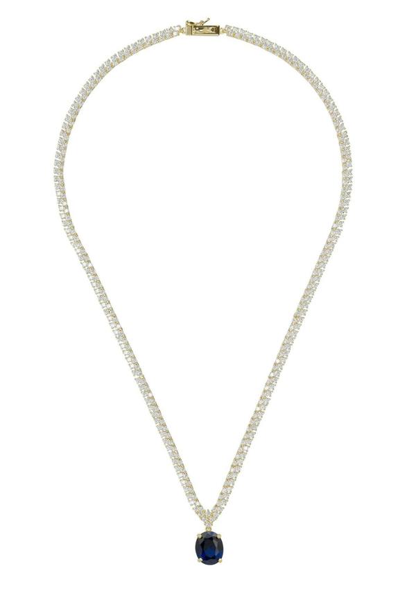 Garbo Oval Gemstone Tennis Necklace Sapphire Gold - LATELITA Necklaces