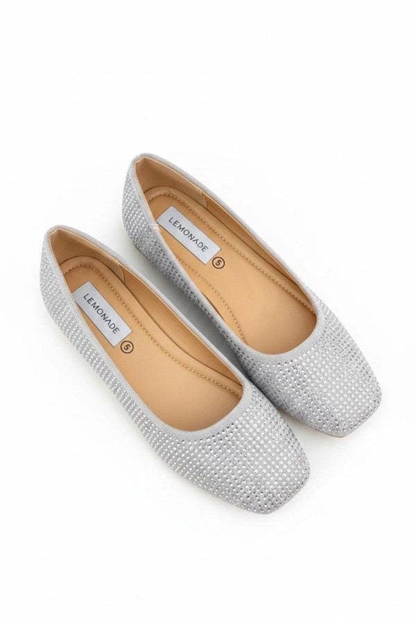 Love Lemonade Crystal Embellished Showstopper Ballet Flats Silver