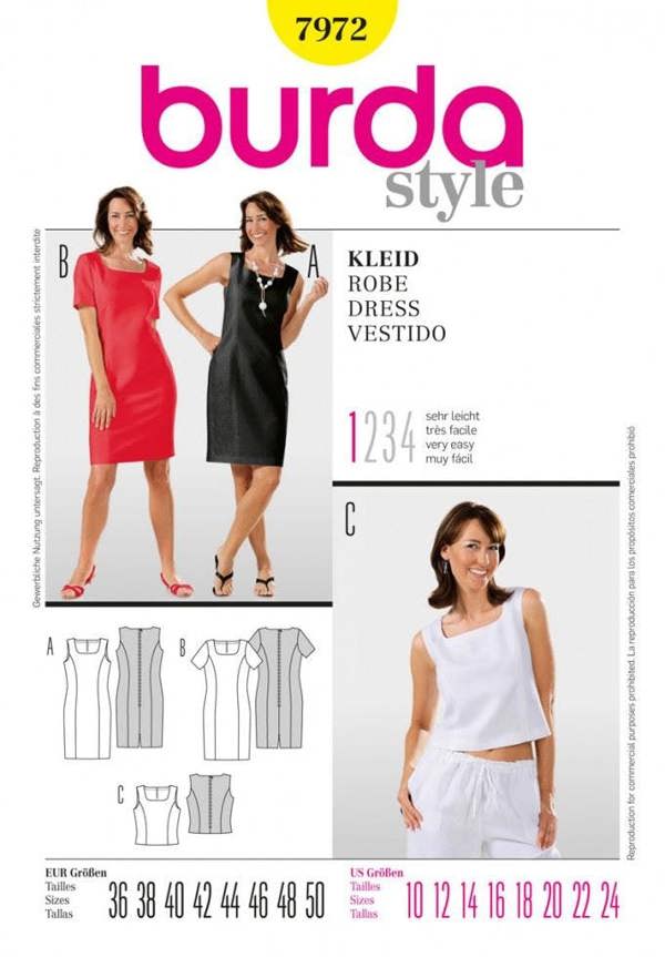 Burda Sewing Pattern 7972 Dresses and Tops For Women, Sizes: 10-24 - Easy