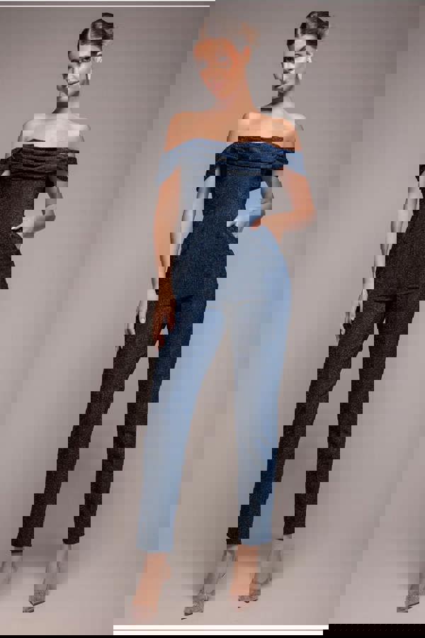 Lurex Cowl Neck Jumpsuit - Royalblue TR374