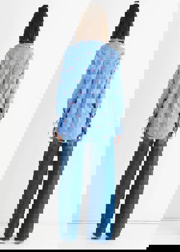 Gini London Blue Bow Embroidered Extreme Cuff Stripe Shirt