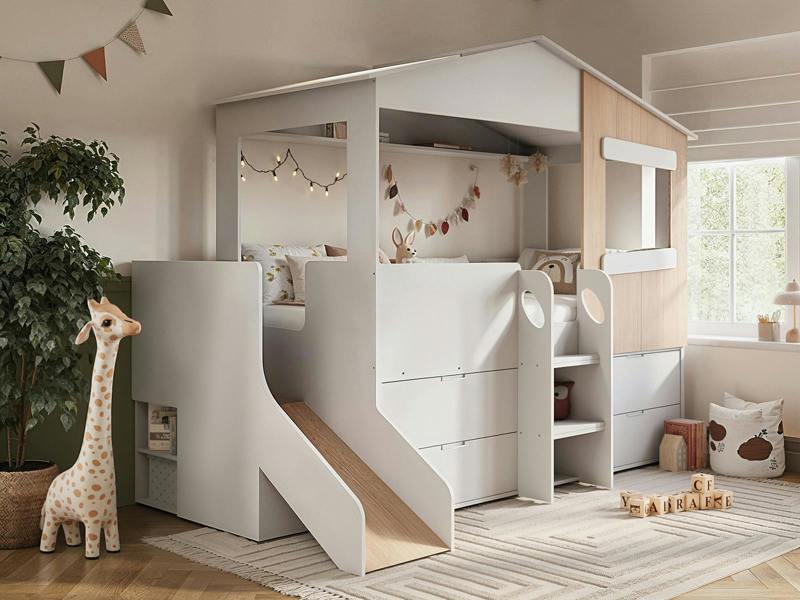 Dreamland House Midsleeper with Slide and Storage Oak