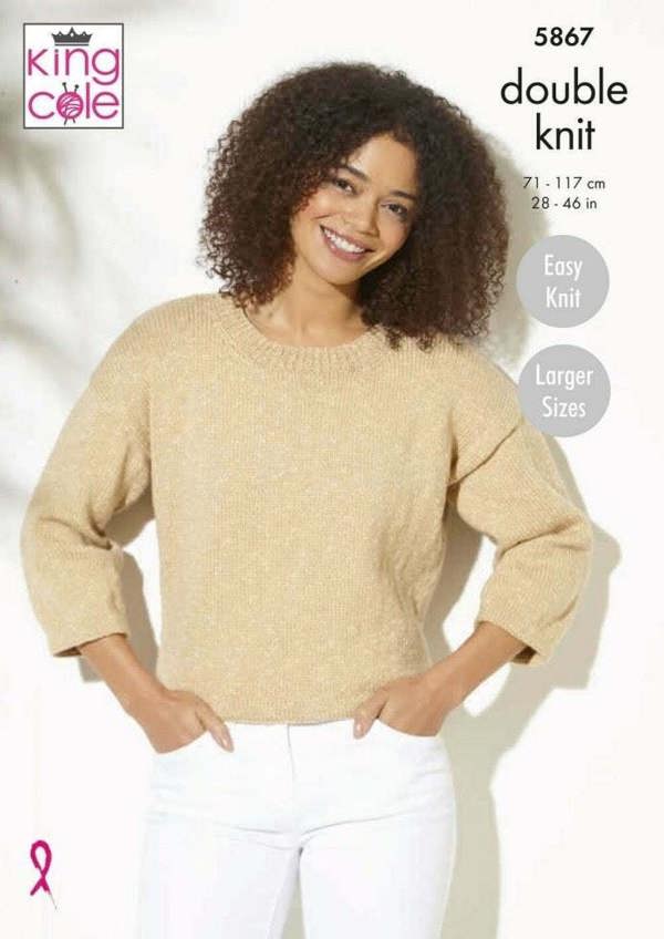King Cole Cotton Top DK Knitting Pattern 5867, Sweaters, Tops for Women, 28 - 46 Inches - Easy