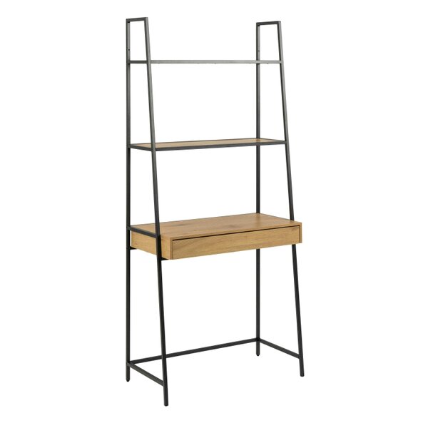 Wyld Haus El Paso Black Metal and Wild Oak Veneer Bookcase Desk 1 Drawer 2 Shelves