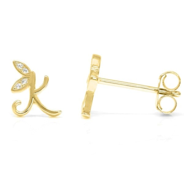 Say It With Winged Initial Earrings - Yellow Gold Plated