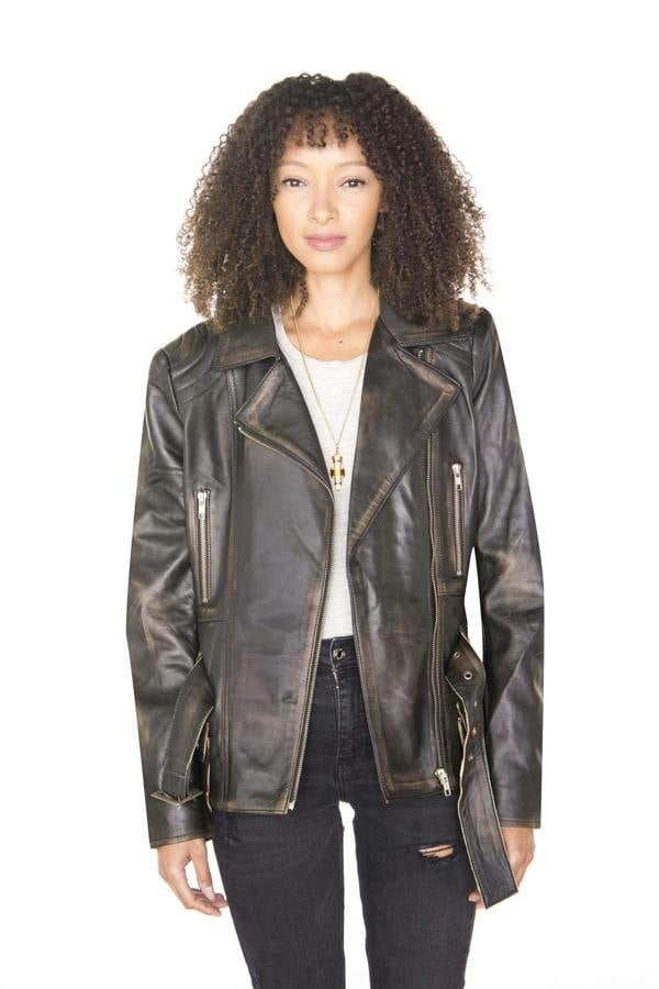 Infinity Leather Womens Long Leather Biker Jacket-Quito