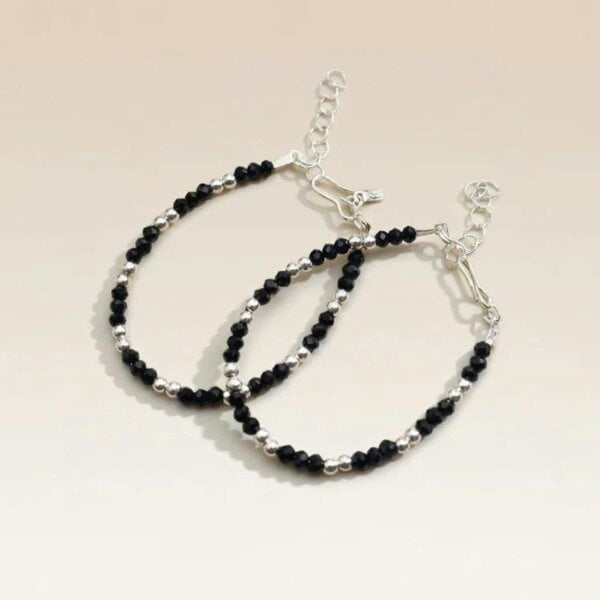 The Colourful Aura Baby/Kids Nazaria Black Beaded Silver Bracelet/Anklet
