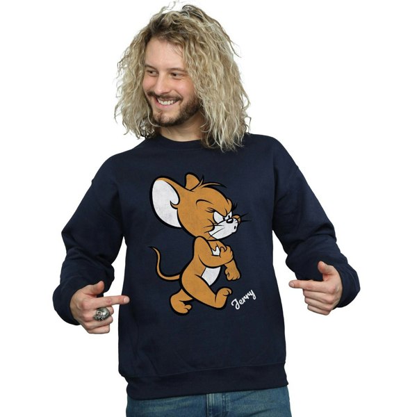 Tom and Jerry Mens Angry Mouse Cotton Sweatshirt - Navy Blue