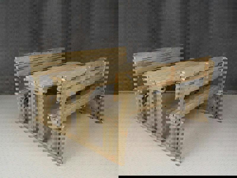 Alders Picnic Table and Benches Set with Backrest – Wooden Outdoor Dining Set for Gardens and Patios