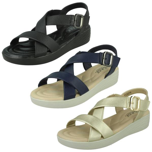 Eaze Ladies Eaze Low Wedge Cross Strap Sandal with Buckle F12078