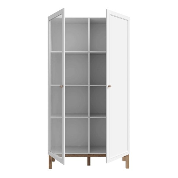 Wyld Haus Maribel Light Grey and Natural Oak Effect Display Cabinet 2 Doors