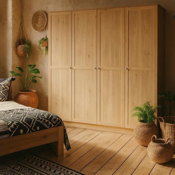 Wyld Haus Cherryfern Natural Oak Wood Wardrobe 4 Frame Doors